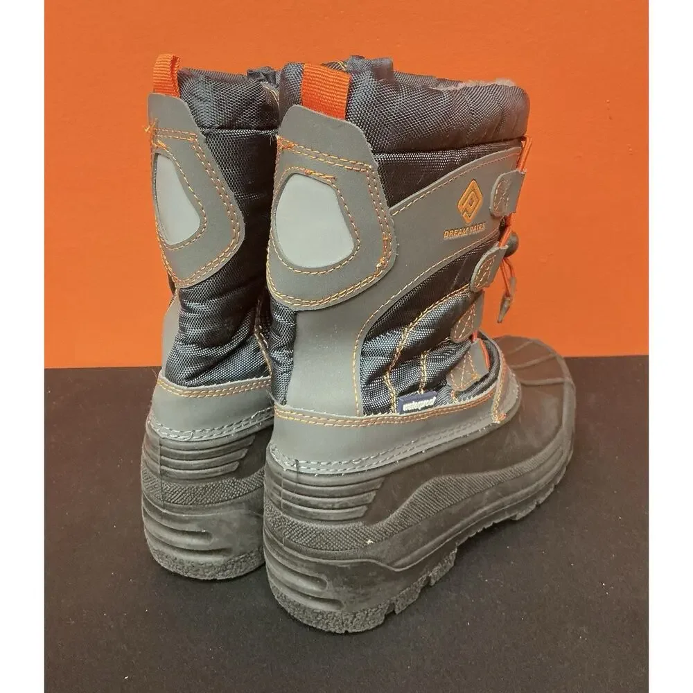 DREAM PAIRS Thinsulate Kids Snow Boots Zip Faux Fur Gray/Orange Boys size 12